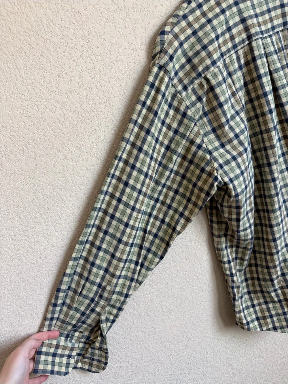 Viyella Vintage Cotton Wool Plaid Button Down Shirt Size L Green Brown Mens - Picture 11 of 13